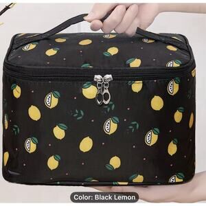 Black Cosmetic Travel Bag with Lemons Zipper Closure And Handle
